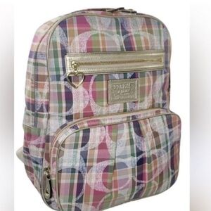 Coach Poppy Madras Backpack in Plaid and Signature Print